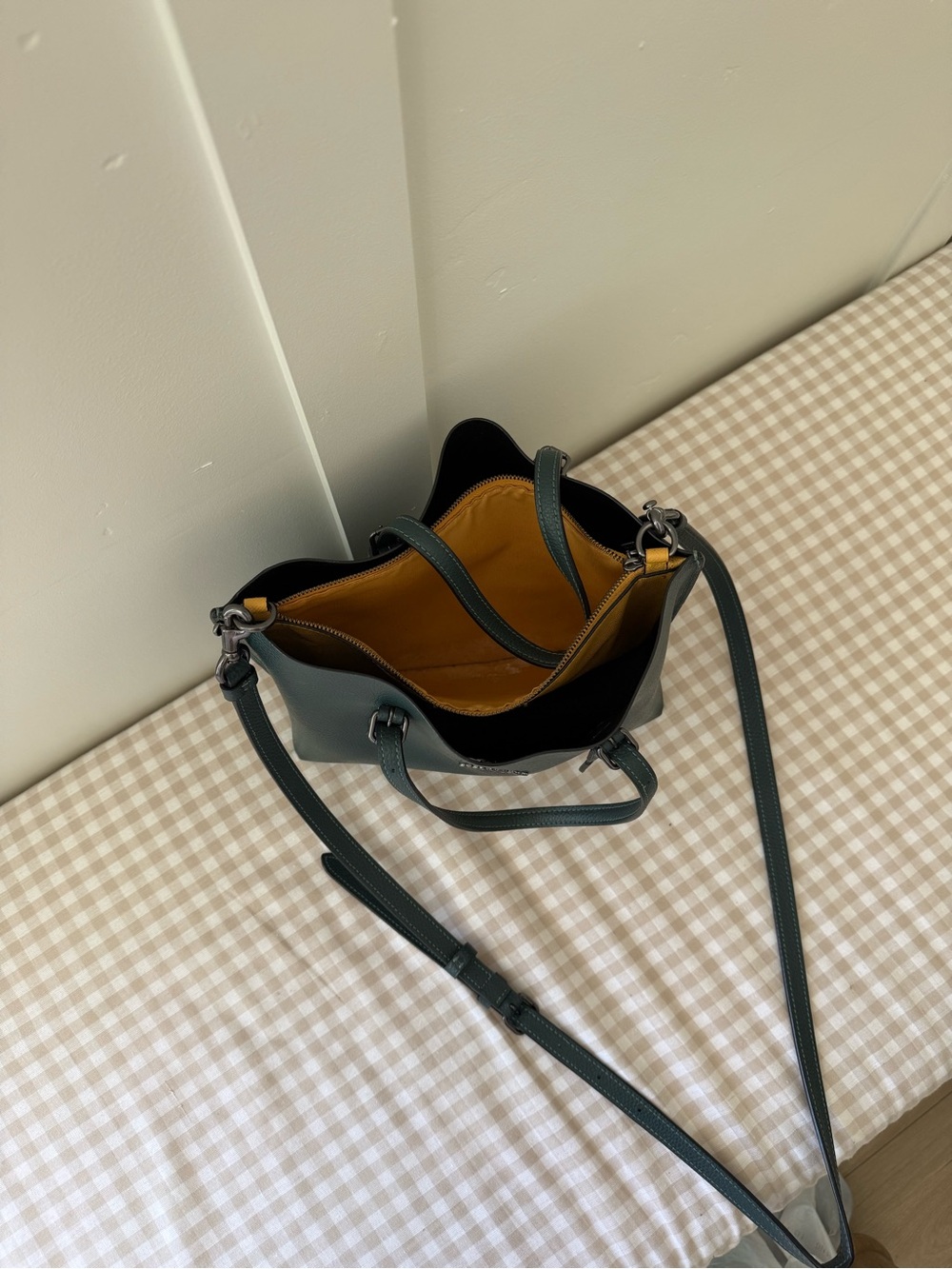 Coach Dark Green Pebble Leather Crossbody with Mustard Lining - Picture 2 of 2